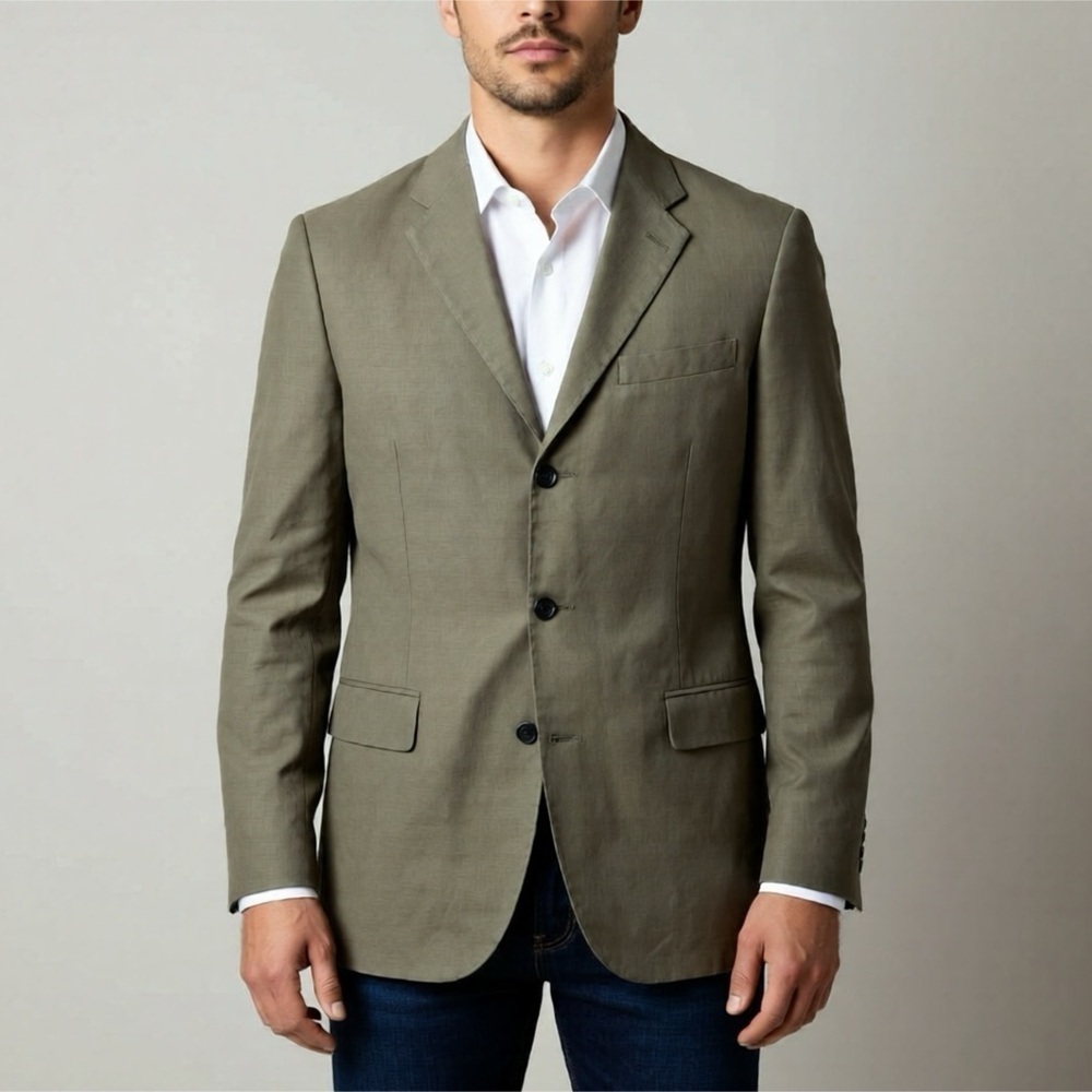 Banana Republic Jacket Blazer Linen Cotton Tan Beige Size 42R Sport Coat